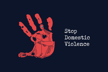 Stop, domestic violence, creative social issue, flat illustration, acknowledge domestic violence, aesthetic illustration, Concept of domestic abuse and sexual harassment, violence against women