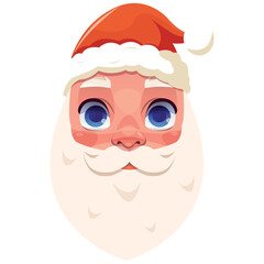 Santa Claus vector head white isolated background.  Cute Santa Claus character. 
