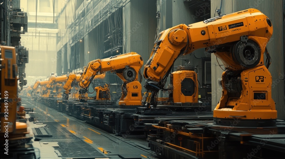 Poster futuristic factory robots