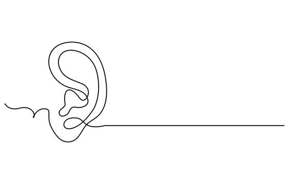 recommend clip art: Continuous one line drawing of human ear. One line of human ear. Body parts concept continuous line art, Human ear continuous one line drawing. World deaf day single line concept template