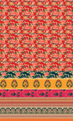 Elegant Women's Dress Front Panel Textile Design Featuring an Intricate and Vibrant Abstract Pattern with Symmetrical Motifs, Ideal for Digital Printing on Fabric for High-Fashion Apparel