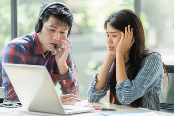 A woman at a desk listens to music, her focus evident as she engages with her work and the soothing sounds, AI generated