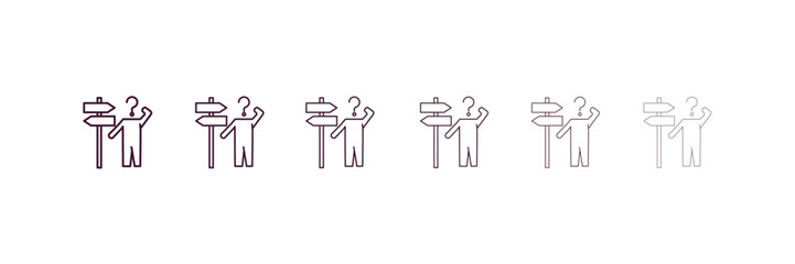 lost human outline icon. Linear vector from feelings concept. 6 different line style lost human icon included thin, light, regular, medium, bold, black