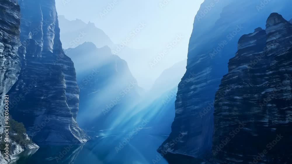 Poster exploring mysterious canyons in the ghostly mist at dawn