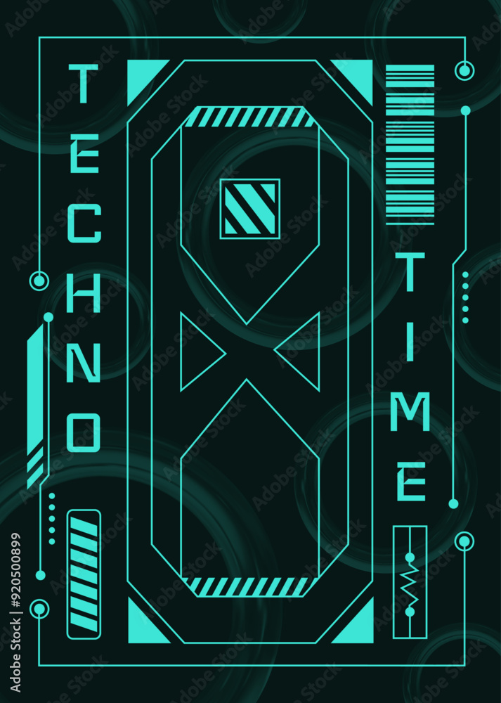 Poster cyberpunk poster with 3d shapes in y2k style with chrome metal effect. vector template for banner, p
