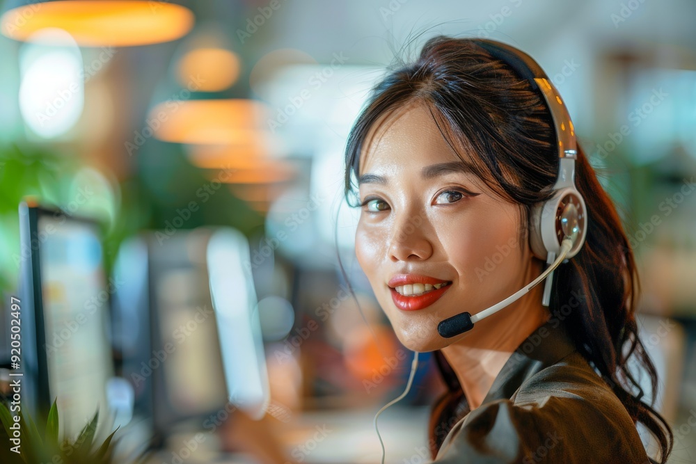 Poster Efficient customer service team member processing a refund request with bokeh effect, AI generated