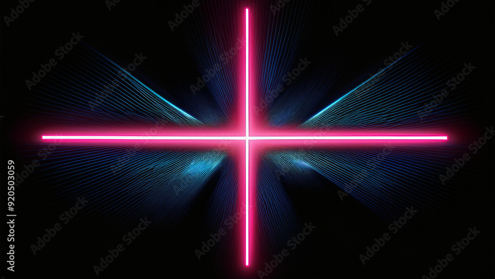 Wall mural a neon cross in a cyberpunk atmosphere on a dark background exposing the cross. 4k illustration