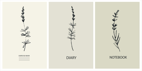 Set of cover page templates based on creative images. Cover or backgrounds for school notebooks, diaries. Headers isolated and replaceable