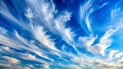 Soft, wispy clouds resembling delicate brushstrokes fill the serene blue sky, evoking a sense of gentle creativity and ethereal beauty.