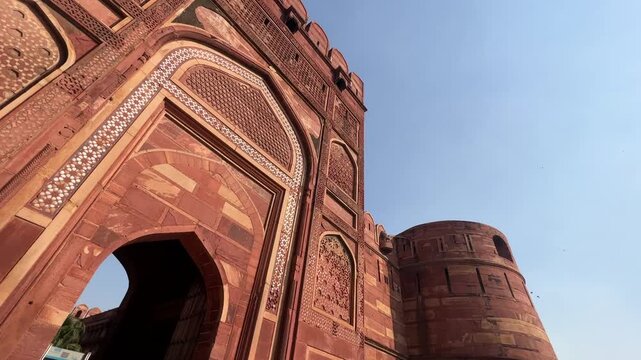 Red Fort Delhi Agra, one of the tourist attractions in India. Agra Fort is a historic red sandstone fort and a UNESCO World Heritage Site.