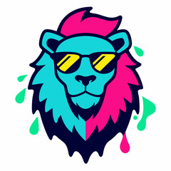 Lion head design vector art illustration. Lion head with sunglasses icon illustration.
