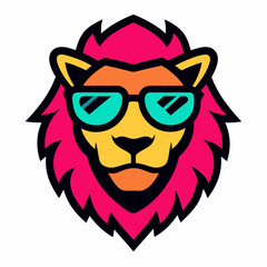 Lion head design vector art illustration. Lion head with sunglasses icon illustration.
