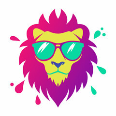 Lion head design vector art illustration. Lion head with sunglasses icon illustration.
