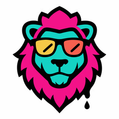 Lion head design vector art illustration. Lion head with sunglasses icon illustration.

