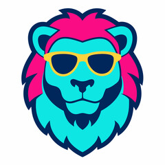 Lion head design vector art illustration. Lion head with sunglasses icon illustration.
