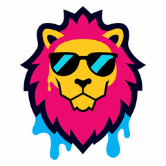 Lion head design vector art illustration. Lion head with sunglasses icon illustration.
