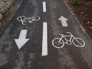 A special paved road for bicycles with a bicycle symbol.