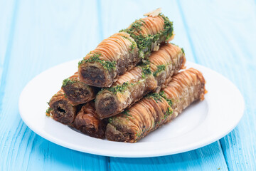 Traditional Turkish dessert baklava with walnut