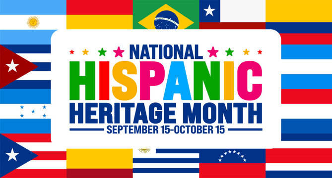National Hispanic Heritage Month festival world flag background or banner template. use to banner, card, poster, placard, design template with unique shapes.