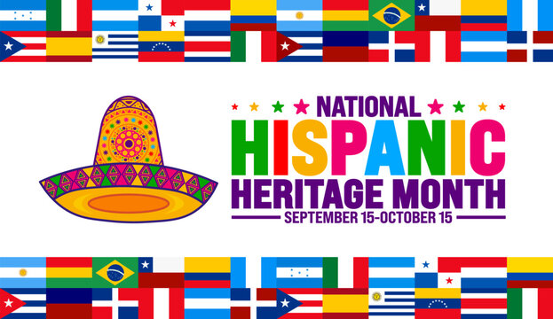 National Hispanic Heritage Month festival world flag background or banner template. use to banner, card, poster, placard, design template with unique shapes.