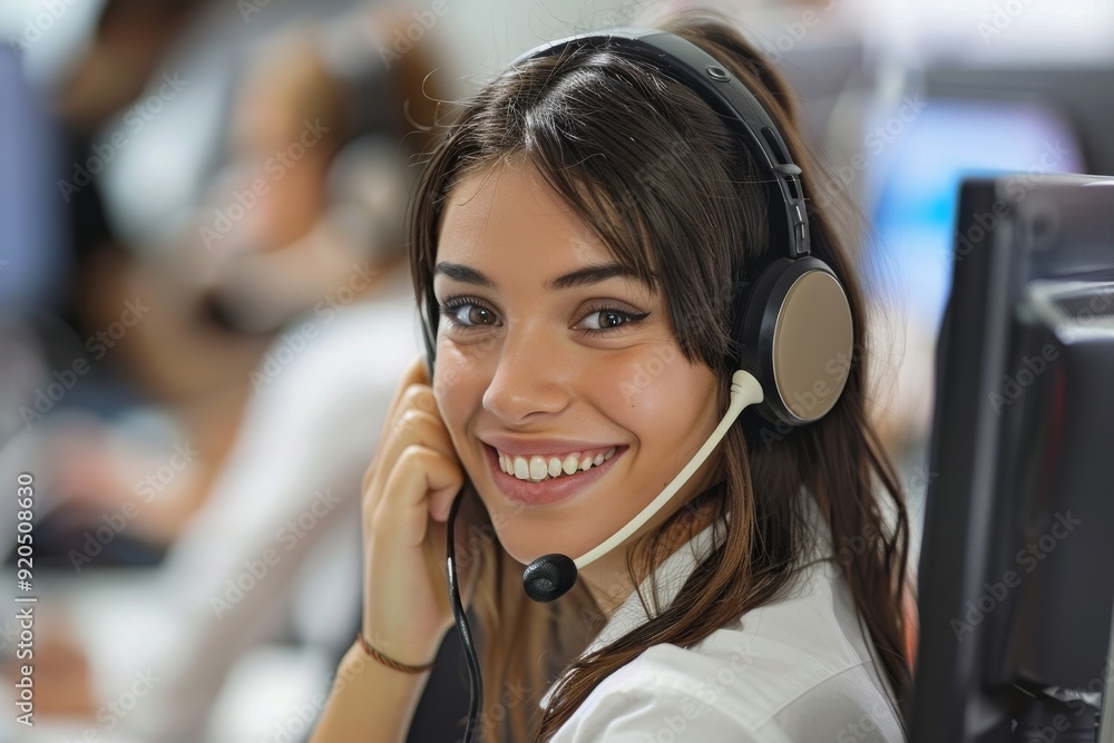 Poster dedicated customer service agent going above and beyond to resolve a customer's issue, ai generated
