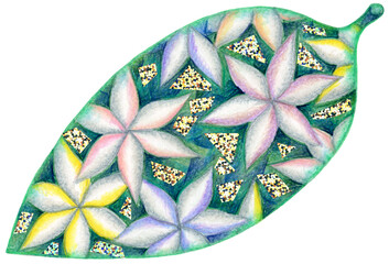色鉛筆画・植物のイラスト - 葉っぱ・花・緑・カラフル・メルヘン