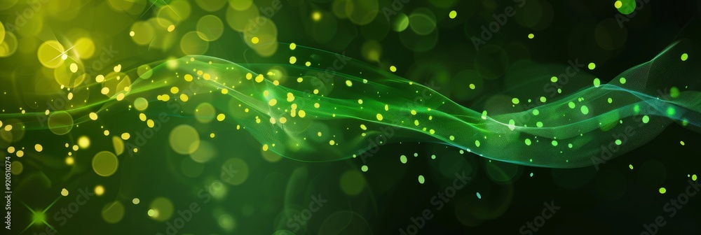 Poster a captivating and mesmerizing abstract image that features beautifully flowing green waves and lumin