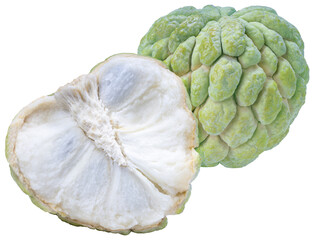 Custard apple a tropical fruit on white background, Fresh custard apple sweet fruit isolate on white PNG File.