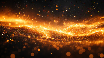 A dark background with a swirling, wavy pattern of bright, golden light.