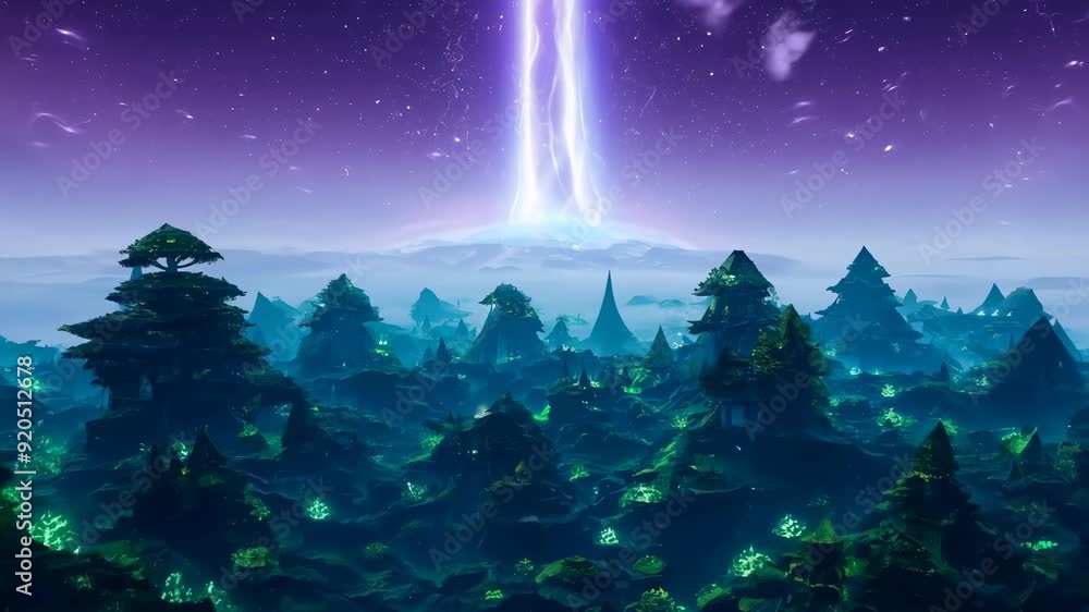 Poster exploring the mysterious ai-generated landscape with vibrant flora and luminous features