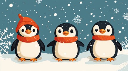 Naklejka premium Cheerful penguins and snowflakes design