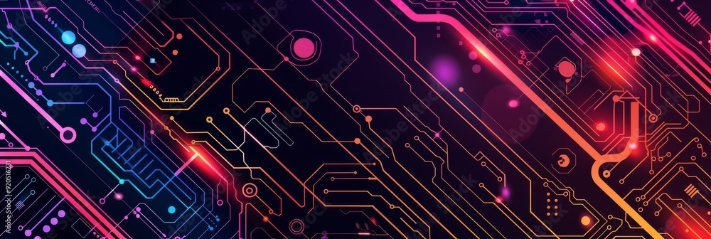 Poster this colorful circuit design features bright neon lights, making it perfect for various techthemed p