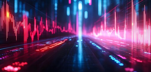 Fototapeta premium Abstract digital road with vibrant neon light streaks.