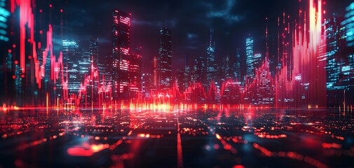 Obraz premium Futuristic cityscape glowing with neon lights.