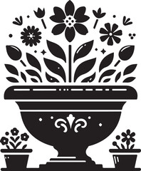 Black Flower Tub Silhouette Vector Design