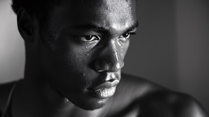 An African American basketball player posing with a ball on a black background.
