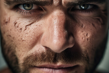 Obraz premium Close up of a face with skin issues like dryness acne wrinkles and imperfections generative AI