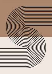 Aesthetic Boho Abstract Prints. Minimal line poster. Boho wall art. Neutral beige brown prints. Mid-century abstract aesthetic background. Vector illustration.