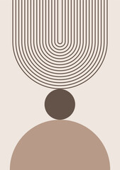 Aesthetic Boho Abstract Prints. Minimal line poster. Boho wall art. Neutral beige brown prints. Mid-century abstract aesthetic background. Vector illustration.
