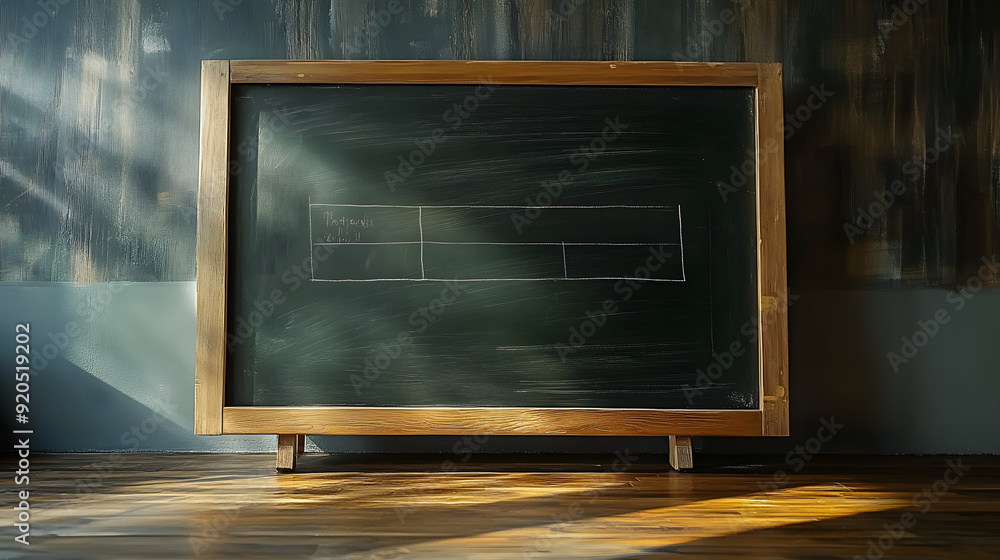 Poster text input on blank chalkboard with blackboard backdrop