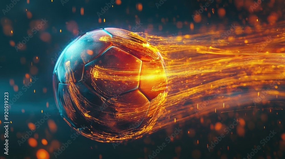 Poster a dynamic and energetic abstract digital piece featuring a football with motion lines, capturing the