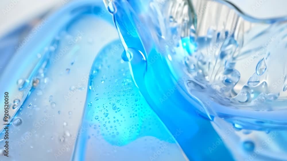 Poster blue gel texture creates mesmerizing patterns with bubbles in a close-up view