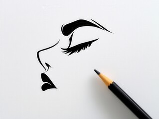 Artistic pencil sketch of a woman's profile on white paper with a sharp pencil nearby