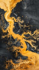 Artistic yellow and gold swirl paint abstract graphic poster background