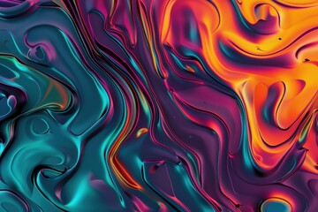 Obraz premium Close-up of multi-colored paint swirling with bubbles. Beautiful simple AI generated image
