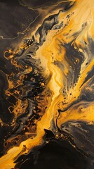 Obraz premium Artistic yellow and gold swirl paint abstract graphic poster background