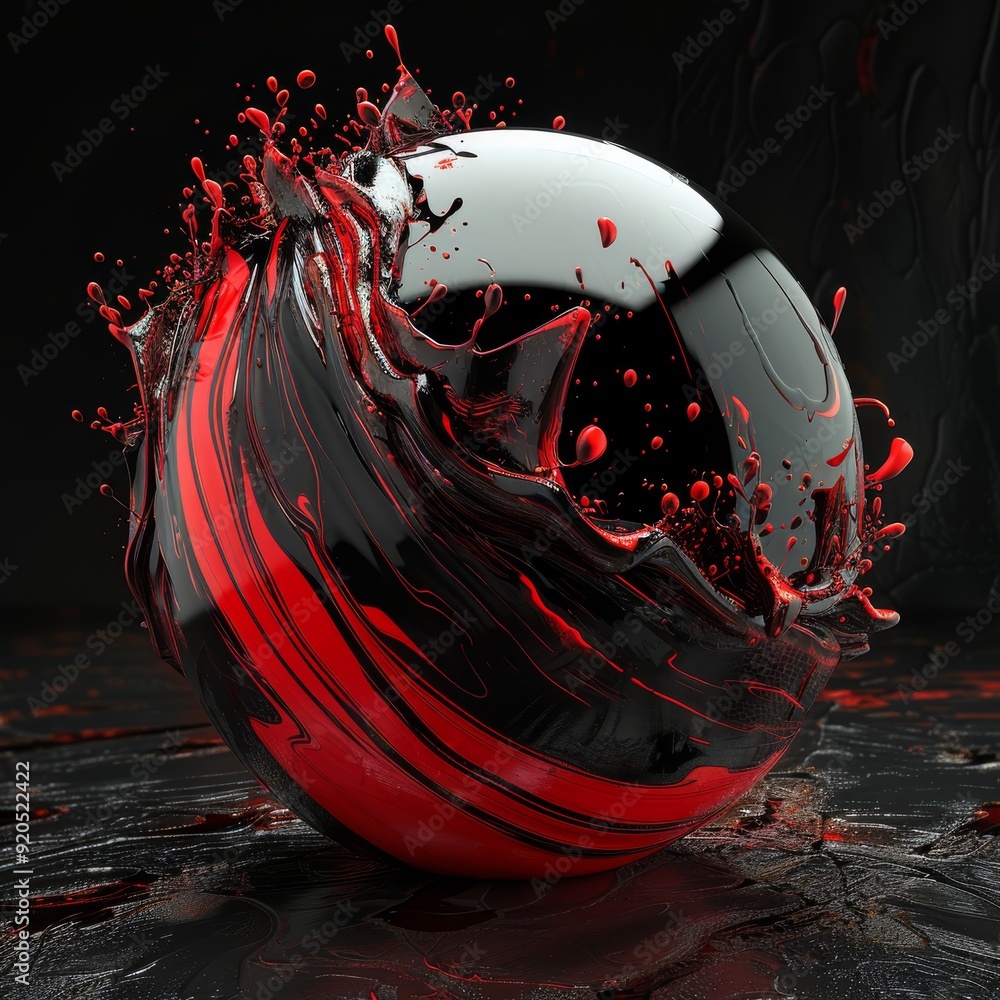 Aufkleber this stunning piece features a vibrant 3d sphere with a striking red and black liquid splash, blendi