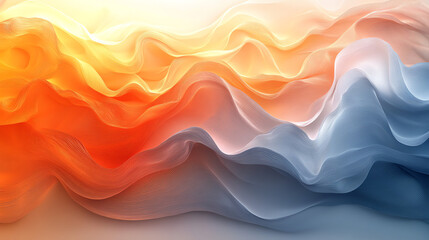 Obraz premium An abstract painting with flowing, wavy lines in shades of orange, yellow, and blue.