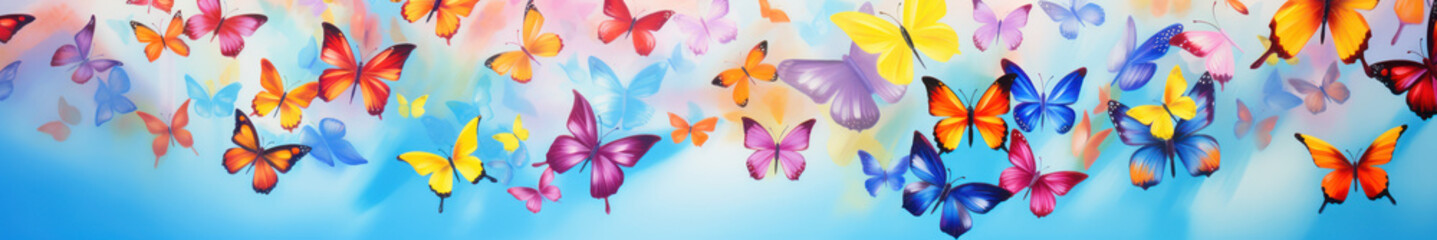 Vibrant and colorful background with butterflies. Colorful wallpaper. Dynamic effect.