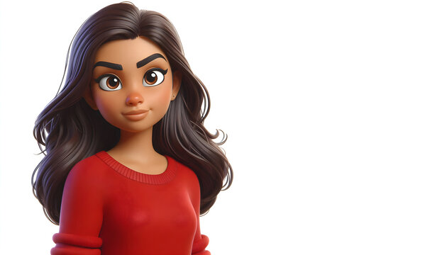portrait of a young woman, 3d character girl on a white background	